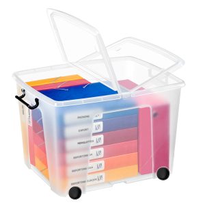 Contenitore multiuso - con coperchio e ruote - 58x48x41 cm - PPL - trasparente - 75 L - Strata - immagine 1