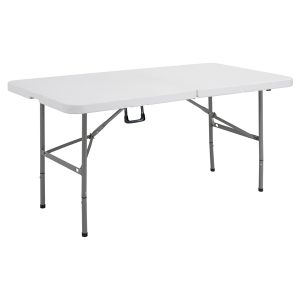 Tavolo rettangolare - pieghevole - 152 x 76 x 74 cm - PE/acciaio verniciato - bianco/grigio - Serena Group - immagine 1