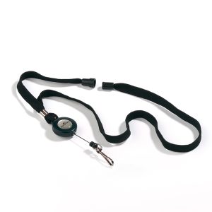 Cordoncino per portabadge - con chiocciola Yo Yo - larghezza 10 mm - filo retrattile da 80 cm - nero - Durable - conf. 10 pezzi - immagine 1