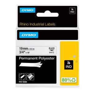Nastro Rhino 18484 - 19 mm x 5,5 mt - poliestere permanente - nero/bianco - Dymo - immagine 1