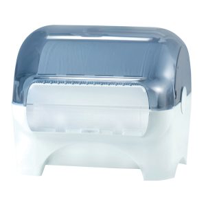 Dispenser carenato da banco Wiperbox per bobine asciugatutto - 34x31,5x36 cm - bianco/azzurro trasparente - Mar Plast - immagine 1