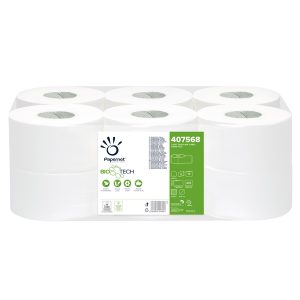 Carta igienica Mini Jumbo Bio Tech - microgoffrata - 2 veli - 16,5 gr -  diametro 19,5 cm - 9,5 cm x 150 mt - Papernet - immagine 1