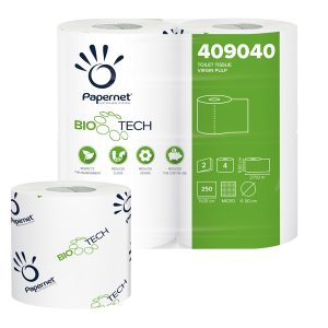 Carta igienica standard Bio Tech - 2 veli - 250 strappi - 15,5 gr - 9,5 cm  x 27,5 mt - Papernet - pacco 4 rotoli - immagine 1