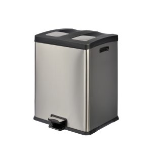 Pattumiera a pedale Multiflux - 49,5 × 45,9 × 63,6 cm - 2 secchi da 30 L ciascuno - inox - Medial International - immagine 1