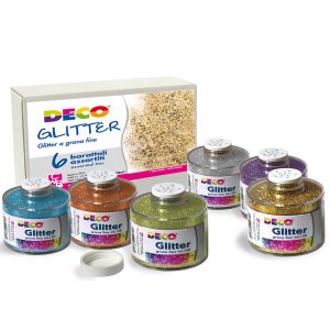 Glitter grana fine - 150 ml - colori assortiti - Deco - set 6 barattoli - immagine 1