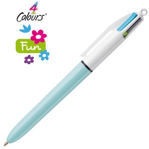 Penna a sfera a scatto  multifunzione  4 Colours Fun  - punta 1,0mm - rosa, verde chiaro, turchese, viola - Bic - conf. 12 pezzi - immagine 1