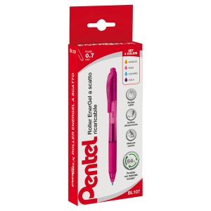 Roller a scatto Energel X BL 107  - punta 0,7mm - astuccio 4 colori assortiti - Pentel - immagine 1