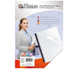 Copertine rilegatura - A4 - 180 micron - PVC - neutro trasparente - Titanium - scatola 100 pezzi - immagine 1