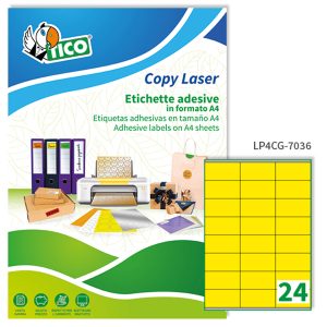 Etichette adesive LP4C - in carta - permanenti - 70 x 36 mm - 24 et/fg - 70 fogli - giallo opaco - Tico - immagine 1