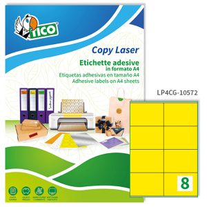 Etichette adesive LP4C - in carta - permanenti - 105 x 72 mm - 8 et/fg - 70 fogli giallo opaco - Tico - immagine 1