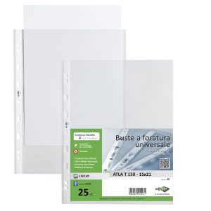 Buste forate Atla T - pesante - liscio - 15x21 cm - trasparente - Sei Rota - conf. 25 pezzi - immagine 1