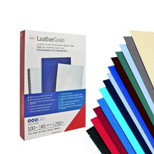 Copertine LeatherGrain per rilegatura - A4 - goffrate - blu - 250 gr - GBC - conf. 100 pezzi - immagine 1