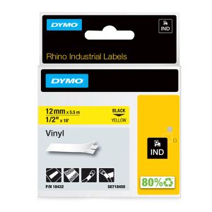 Nastro Rhino 18432 - 12 mm x 5,5 mt - vinile - nero/giallo - Dymo - immagine 1