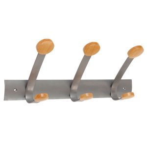 Appendiabiti da muro - 3 posti - 45 x 11,2 x 17,5 cm - metallo/legno - grigio metallo/legno chiaro - Alba - immagine 1