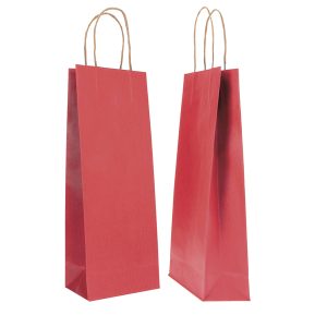 Portabottiglie BARBERA - maniglie cordino - 14 x 9 x 38 cm - carta biokraft - bordeaux - Mainetti Bags - conf. 20 pezzi - immagine 1