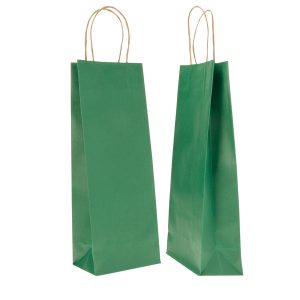 Portabottiglie BARBERA - maniglie cordino - 14 x 9 x 38 cm - carta biokraft - verde - Mainetti Bags - conf. 20 pezzi - immagine 1