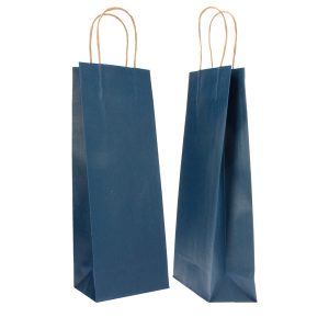 Portabottiglie BARBERA - maniglie cordino - 14 x 9 x 38 cm - carta biokraft - blu - Mainetti Bags - conf. 20 pezzi - immagine 1