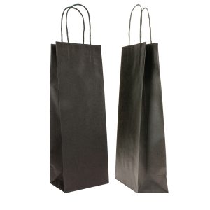Portabottiglie BARBERA - maniglie cordino - 14 x 9 x 38 cm - carta biokraft - nero - Mainetti Bags - conf. 20 pezzi - immagine 1