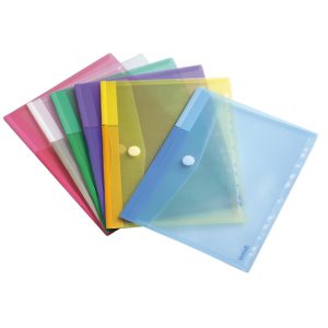 Buste forate con bottone in velcro - A4 - PP - colori assortiti - Djois - conf. 12 pezzi - immagine 1