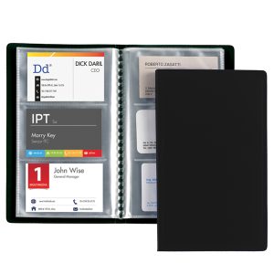 Porta biglietti da visita - 20 buste con 3 tasche ciascuna - 12,5x20,5 cm - nero - Favorit - immagine 1