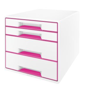 Cassettiera Cube - 28,7 x 27 x 36,3 cm - 4 cassetti - bianco/rosa - Leitz - immagine 1