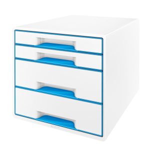 Cassettiera Cube - 28,7 x 27 x 36,3 cm - 4 cassetti - bianco/azzurro - Leitz - immagine 1