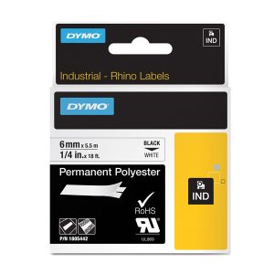 Nastro Rhino 18482 - 9 mm x 5,5 mt - poliestere - permanente - nero/bianco - Dymo - immagine 1