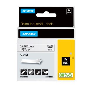 Nastro Rhino 18444 - 12 mm x 5,5 mt - vinile - nero/bianco - Dymo - immagine 1