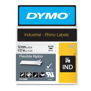 Nastro Rhino 18488 - 12 mm x 3,5 mt - nylon flessibile - nero/bianco - Dymo - immagine 1