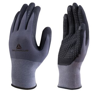 Guanti di precisione VE727NO - poliammide - palmo in nitrile/poliuretano - grip sul palmo - taglia 09 - grigio/nero - Deltaplus - immagine 1