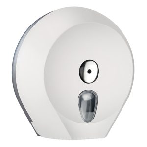 Dispenser Soft Touch di carta igienica in rotolo Mini Jumbo - 27x12,8x27,3 cm - plastica - bianco - Mar Plast - immagine 1