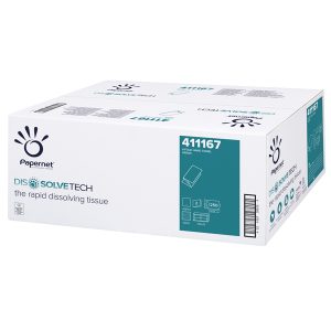 Asciugamani piegati a V Dissolve Tech - 2 veli - 20 gr - 24 x 21 cm - goffratura a onda - bianco - Papernet - conf. 250 pezzi - immagine 1