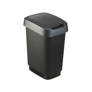 Pattumiera con coperchio basculante - 25 L - 33,3 x 25,2 x 47,6 cm - PPL - nero/grigio - Rotho - immagine 1