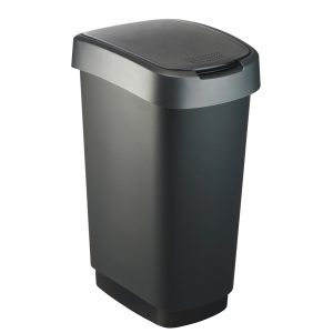 Pattumiera con coperchio basculante - 50 L - 40,1 x 29,1 x 60,2 cm - PPL - nero/grigio - Rotho - immagine 1