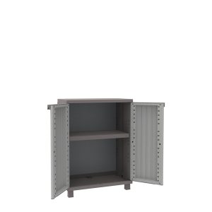 Armadietto JWood 68 - 2 ante - 68 x 37,5 x 91,5 cm - PPL - effetto legno - grigio tortora - Terry - immagine 1