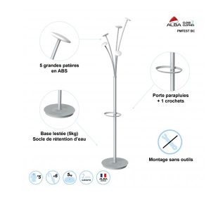 Appendiabiti - con portaombrelli - 5 posti - 187 x 38 cm - bianco - Alba - immagine 4