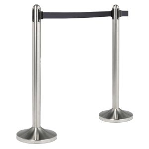 Colonnina segnapercorso cromata - altezza 100 cm - nastro retrattile nero da 210 cm - Securit - immagine 1