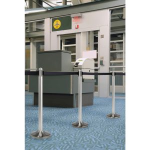 Colonnina segnapercorso cromata - altezza 100 cm - nastro retrattile nero da 210 cm - Securit - immagine 2