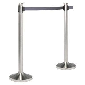 Colonnina segnapercorso cromata - altezza 100 cm - nastro retrattile grigio da 210 cm - Securit - immagine 1