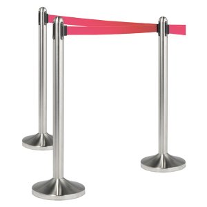 Colonnina segnapercorso cromata - altezza 100 cm - nastro retrattile rosso da 210 cm - Securit - immagine 1