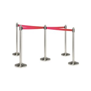 Colonnina segnapercorso cromata - altezza 100 cm - nastro retrattile rosso da 210 cm - Securit - immagine 2