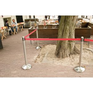 Colonnina segnapercorso cromata - altezza 100 cm - nastro retrattile rosso da 210 cm - Securit - immagine 3