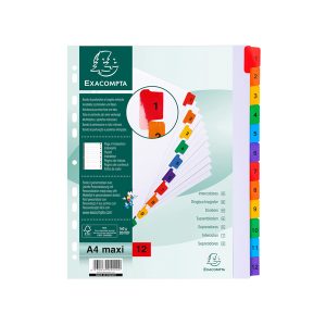 Separatore numerico 1/12 - cartoncino bianco 160 gr - tasti colorati - A4 maxi - Exacompta - immagine 1