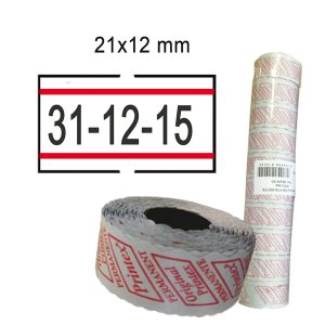 Rotolo da 1000 etichette per Printex Smart - 21x12 mm - adesivo permanente - bianco con righe rosse - Pack 10 rotoli - immagine 1