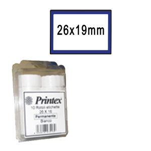 Rotolo da 600 etichette per Printex Z 17 - 26x19 mm - adesivo permanente - bianco - cornice blu - Printex - nero - pack 10 rotoli - immagine 1