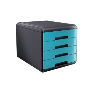 Cassettiera Mydesk - 29,5 x 38,5 x 28,2 cm - 4 cassetti da 4,5 cm - grigio/turchese - Arda - immagine 1