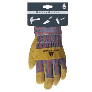 Guanti Docker DC103 - pelle crosta di bovino - taglia 10 - beige/blu - Deltaplus - immagine 1
