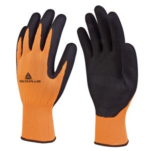 Guanti Apollon VV733 - poliestere - palmo in schiuma di lattice - taglia 09 - arancio fluo/nero - Deltaplus - immagine 1