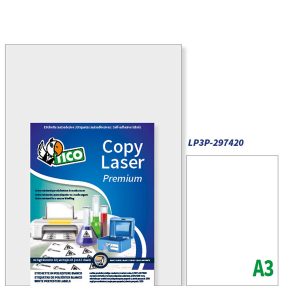 Etichette adesive LP3P - in PE - laser - permanenti - 297 x 420 mm - 1 et/fg - 250 fogli - bianco - Tico - immagine 1