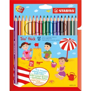 Pastello Trio Thick - diametro mina 4,2 mm - con temperino - colori assortiti - Stabilo - conf. 18 pezzi - immagine 1